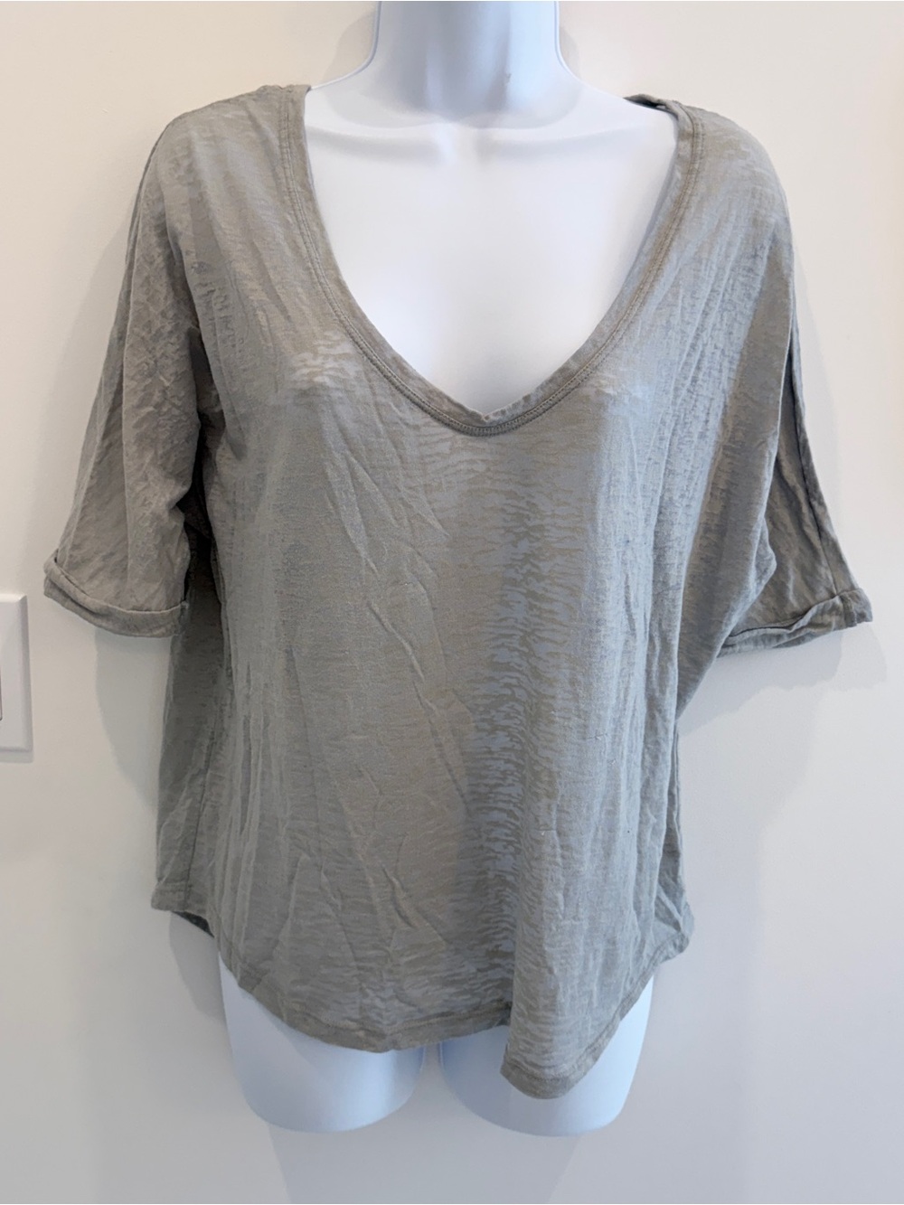 7 For All Mankind Oversized V-Neck Tee in Light Taupe